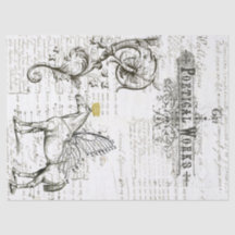 飛んでいるな馬の原稿のデジタルコラージュのティッシュペーパー