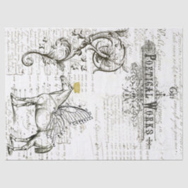 飛んでいるな馬の原稿のデジタルコラージュのティッシュペーパー 薄葉紙