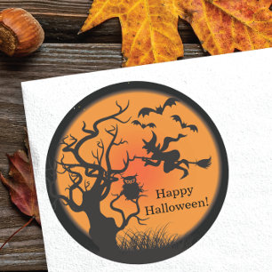飛んでいるな魔法使いのハッピーハローウィンのステッカー ラウンドシール