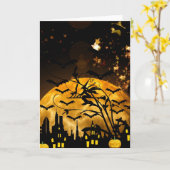 飛んでいるな魔法使いの収穫月はハロウィンのギフトを打ちます カード (黄色い花)