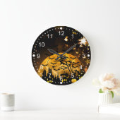 飛んでいるな魔法使いの収穫月はハロウィンのギフトを打ちます ラージ壁時計 (ホーム)