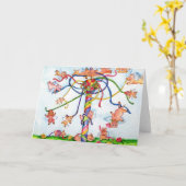 飛んでいるのまわりに豚 カード (黄色い花)