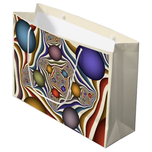 飛んでいるアップカラフルモダン抽象芸術 ラージペーパーバッグ (正面アングル)