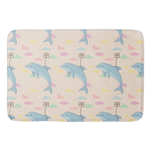 飛んでいるイルカの手紙イラストレーション バスマット (正面)