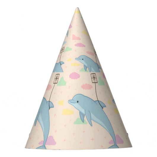 飛んでいるイルカの手紙イラストレーション パーティーハット (正面)