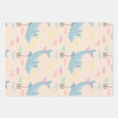 飛んでいるイルカの手紙イラストレーション ラッピングペーパーシート (正面3)