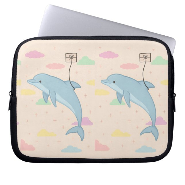 飛んでいるイルカの手紙イラストレーション ラップトップスリーブ (正面)
