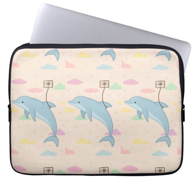 飛んでいるイルカの手紙イラストレーション ラップトップスリーブ (正面)