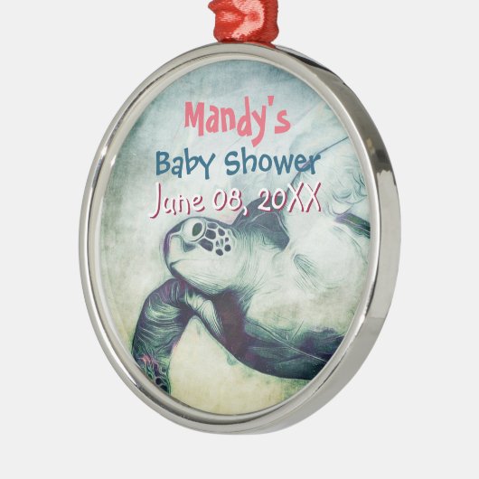 飛んでいるウミガメ |ベビーシャワーオーナメント メタルオーナメント (左)