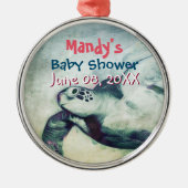 飛んでいるウミガメ |ベビーシャワーオーナメント メタルオーナメント (正面)