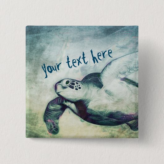 飛んでいるウミガメ |ボタンのピン 缶バッジ (正面)