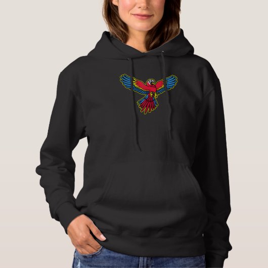 飛んでいるカラフルの可愛いオウム異国鳥 パーカ (正面)