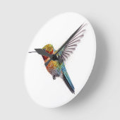 飛んでいるカラフルハミングバード ラウンド壁時計 (傾斜)