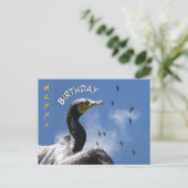 飛んでいるカワウの誕生日ポストカード ポストカード (スタンド正面)
