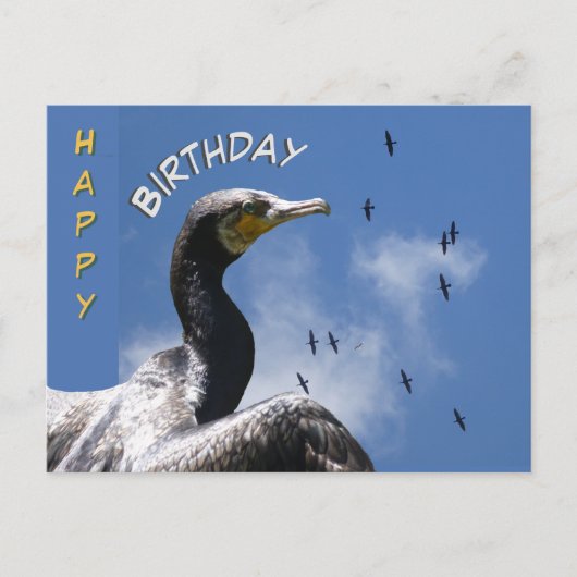 飛んでいるカワウの誕生日ポストカード ポストカード (正面)