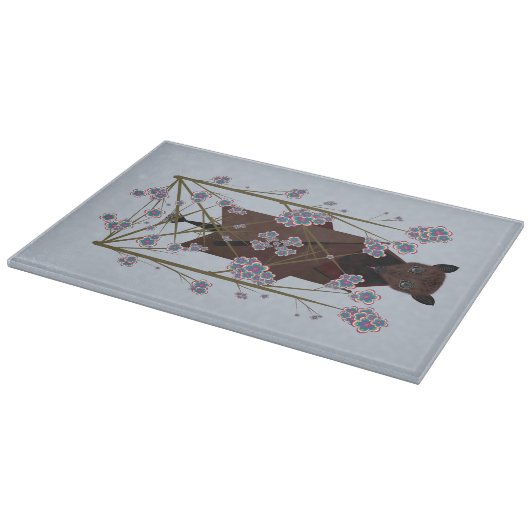 飛んでいるキツネスカイブルーガラス切削板11.5x8 カッティングボード (角)