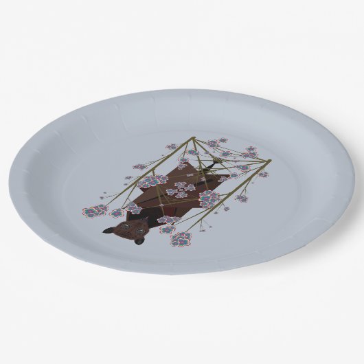 飛んでいるキツネスカイブルー紙プレート9" ペーパープレート (アングル)