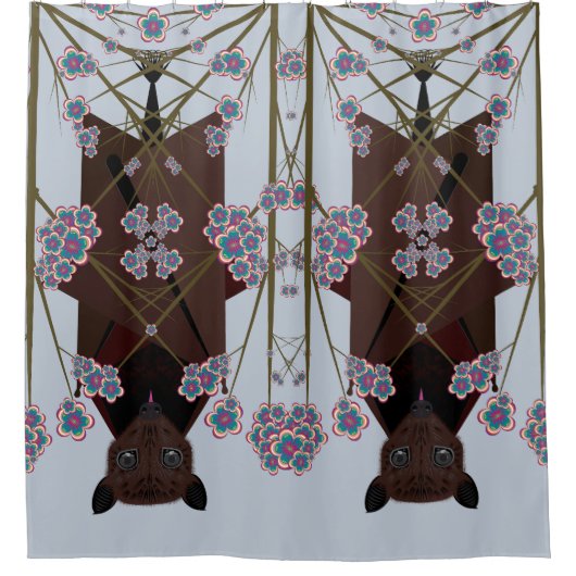 飛んでいるキツネスカイブルー シャワーカーテン (正面)