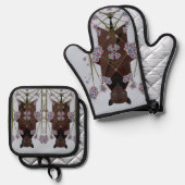 飛んでいるキツネスカイブルー 鍋つかみ&鍋敷きセット (正面/裏面)