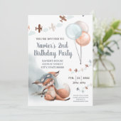 飛んでいるキツネ誕生日パーティーの招待 招待状 (スタンド正面)