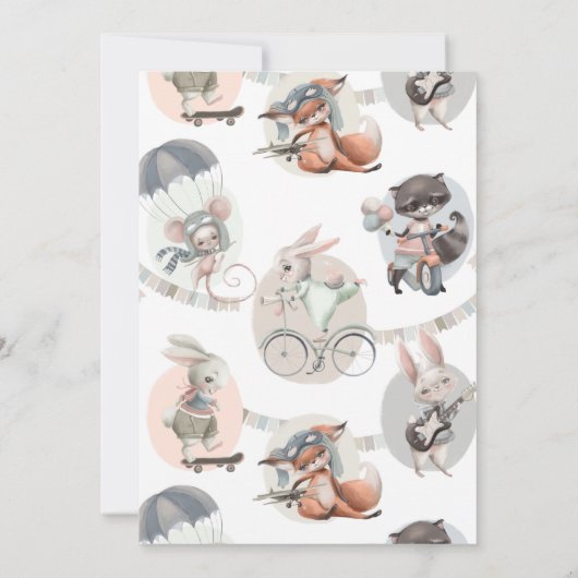 飛んでいるキツネ誕生日パーティーの招待 招待状 (裏面)