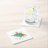 飛んでいるクリスマスツリーサンタキャット スクエアペーパーコースター (インサイチュ)