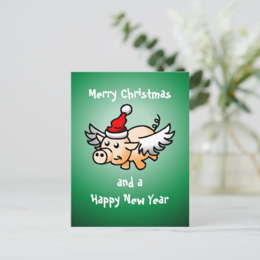 飛んでいるクリスマス豚はがき シーズンポストカード (スタンド正面)