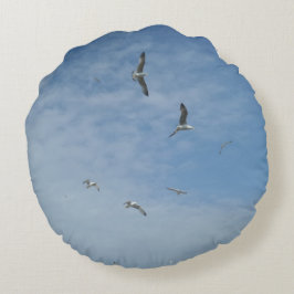 飛んでいるシーグルズラウンドピロー ラウンドクッション