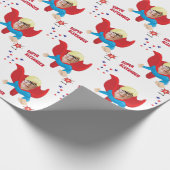 飛んでいるスーパーヒーローボーイジャスティスヒーロー誕生日ギフト ラッピングペーパー (角)