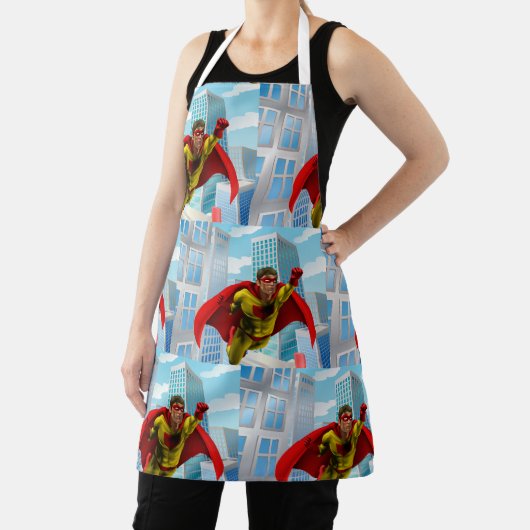 飛んでいるスーパーヒーロー漫画スタイルレッド&イエローヒーロー エプロン (インサイチュ)