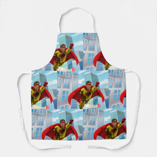 飛んでいるスーパーヒーロー漫画スタイルレッド&イエローヒーロー エプロン (正面)