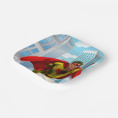 飛んでいるスーパーヒーロー漫画スタイルレッド&イエローヒーロー ペーパープレート (傾斜あり)