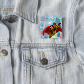 飛んでいるスーパーヒーロー漫画スタイルレッド&イエローヒーロー 缶バッジ (インサイチュ)