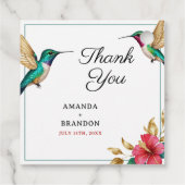 飛んでいるハチドリ赤い熱帯結婚花 フェイバータグ (裏面)