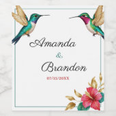 飛んでいるハチドリ赤い熱帯結婚花 ワインラベル (シングルラベル)