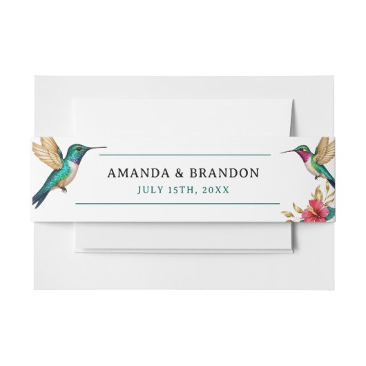 飛んでいるハチドリ赤い熱帯結婚花 招待状ベリーバンド (正面例)