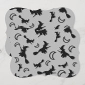飛んでいるハロウィーンの夜3Dで半月の間の魔女 (正面/裏面)