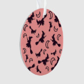 飛んでいるハロウィーンの夜3Dで半月の間の魔女 オーナメント (正面)