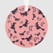 飛んでいるハロウィーンの夜3Dで半月の間の魔女 オーナメント (裏面)