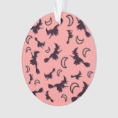 飛んでいるハロウィーンの夜3Dで半月の間の魔女 オーナメント (正面)