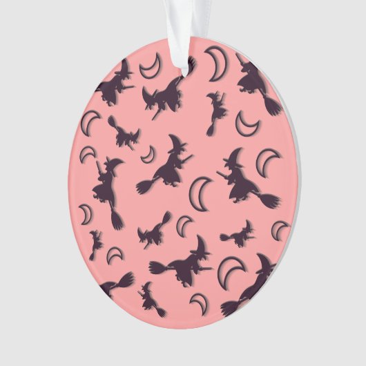 飛んでいるハロウィーンの夜3Dで半月の間の魔女 オーナメント (正面)