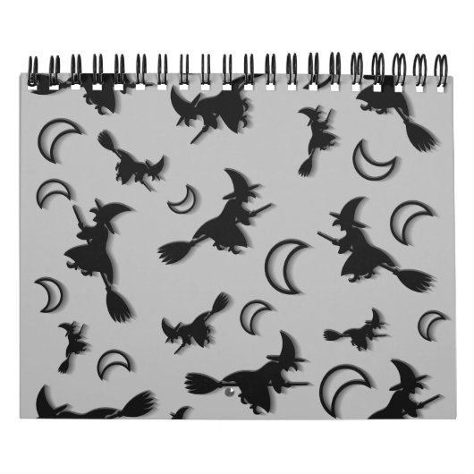 飛んでいるハロウィーンの夜3Dで半月の間の魔女 カレンダー (カバー)