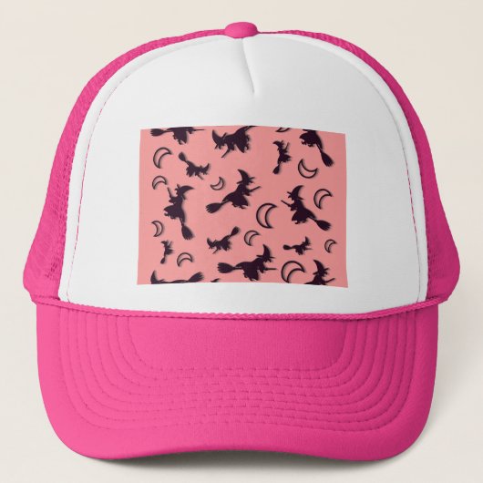 飛んでいるハロウィーンの夜3Dで半月の間の魔女 キャップ (正面)