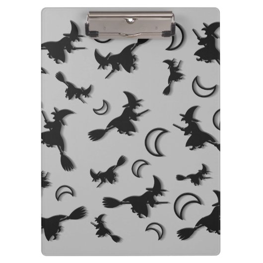 飛んでいるハロウィーンの夜3Dで半月の間の魔女 クリップボード (正面)