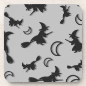 飛んでいるハロウィーンの夜3Dで半月の間の魔女 コースター (正面)