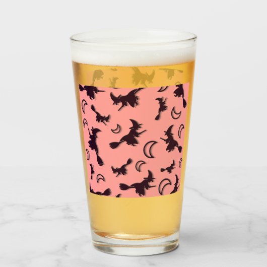 飛んでいるハロウィーンの夜3Dで半月の間の魔女 タンブラーグラス (ドリンク正面)