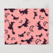 飛んでいるハロウィーンの夜3Dで半月の間の魔女 チラシ (裏面)