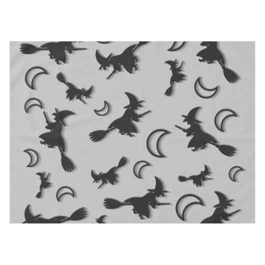 飛んでいるハロウィーンの夜3Dで半月の間の魔女 テーブルクロス (正面(横))