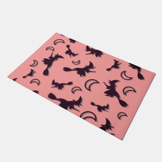 飛んでいるハロウィーンの夜3Dで半月の間の魔女 ドアマット (アングル)