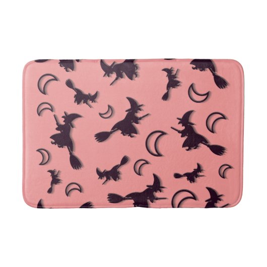 飛んでいるハロウィーンの夜3Dで半月の間の魔女 バスマット (正面)